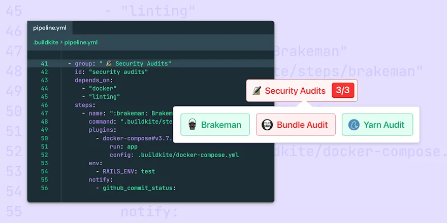 Screenshot of code using the new `group` step, and the resulting UI