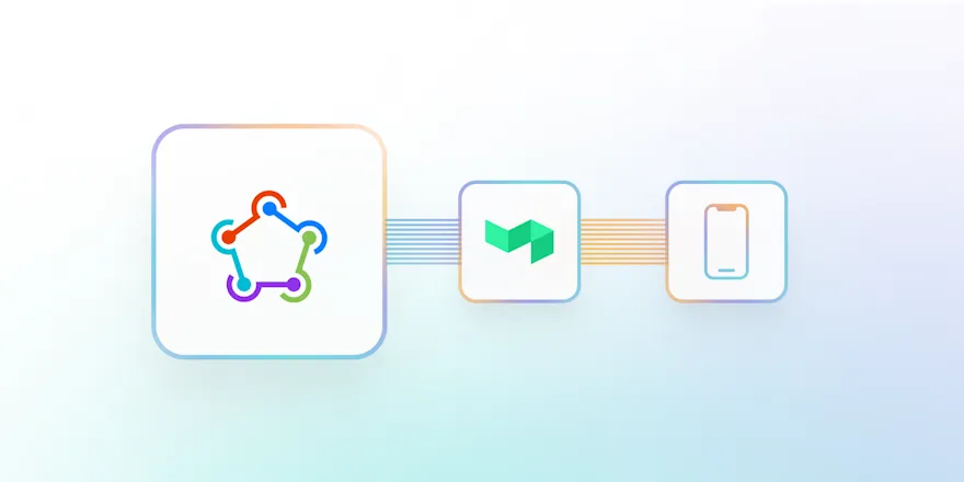Three icons, connected to each other. Fastlane on the left, Buildkite in the center, and a mobile device on the right