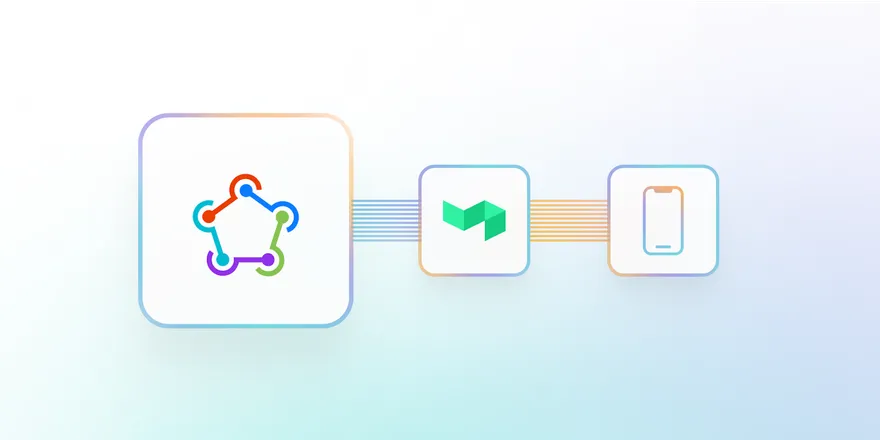 Three icons, connected to each other. Fastlane on the left, Buildkite in the center, and a mobile device on the right
